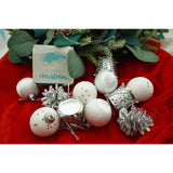 Set De 12 Ornamente De Brad, De Tip Glob, Alb/, Din Polistiren, Cu Finisaj Sclipitor, Cutie 4 Cm Adancime X 20 Cm Inaltime X 12 Cm Lungime)