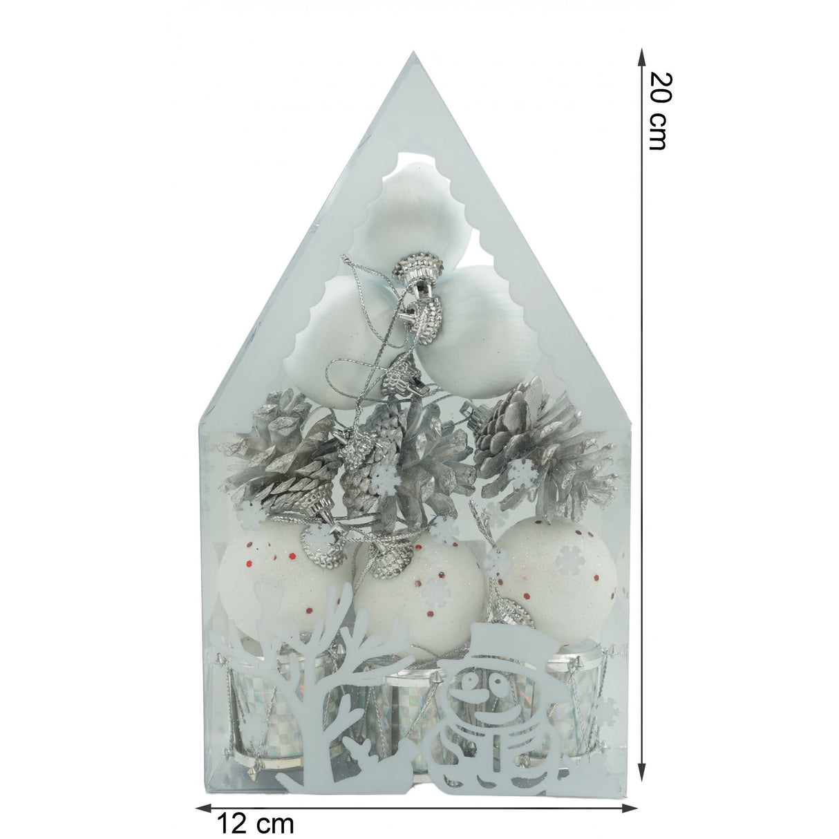 Set De 12 Ornamente De Brad, De Tip Glob, Alb/, Din Polistiren, Cu Finisaj Sclipitor, Cutie 4 Cm Adancime X 20 Cm Inaltime X 12 Cm Lungime)