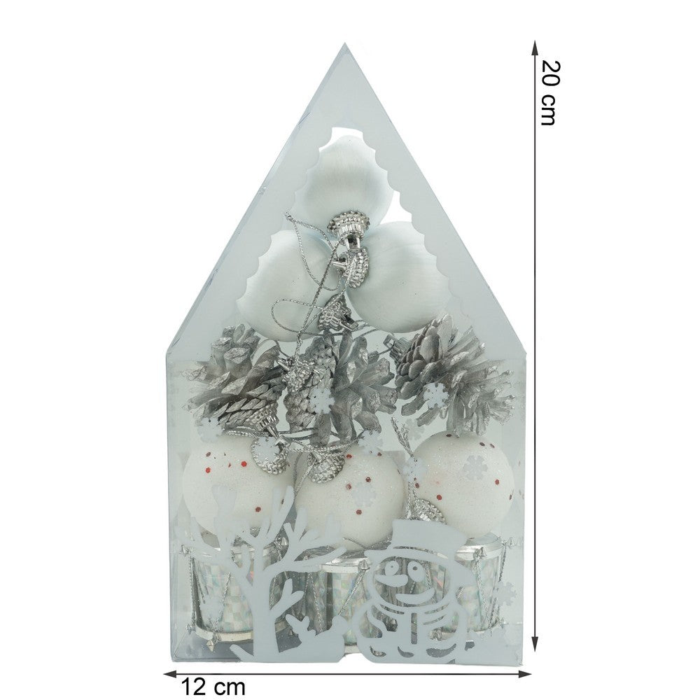 Set De 12 Ornamente De Brad, De Tip Glob, Alb/, Din Polistiren, Cu Finisaj Sclipitor, Cutie 4 Cm Adancime X 20 Cm Inaltime X 12 Cm Lungime)