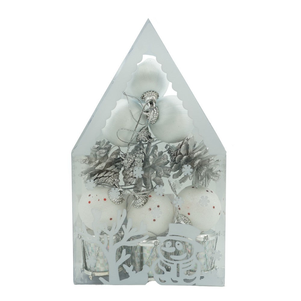 Set De 12 Ornamente De Brad, De Tip Glob, Alb/, Din Polistiren, Cu Finisaj Sclipitor, Cutie 4 Cm Adancime X 20 Cm Inaltime X 12 Cm Lungime)