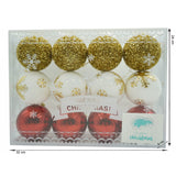 Set de 12 ornamente de brad, Vivimall, de tip Glob, Alb/ Rosu, din polistiren, cu finisaj sclipitor , cutie  8  cm adancime x 32  cm lungime x 24  cm inaltime - vivimall.ro
