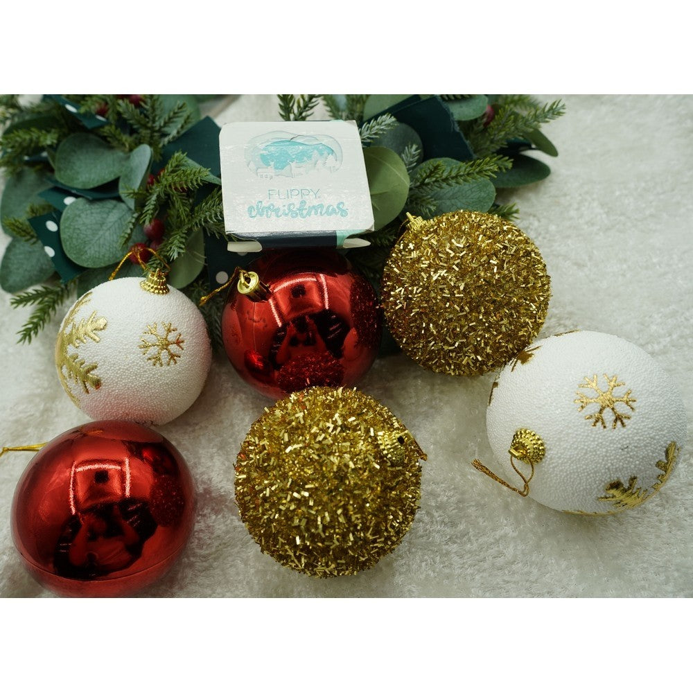 Set De 12 Ornamente De Brad, De Tip Glob, / Rosu, Din Polistiren, Cu Finisaj Sclipitor, Cutie 8 Cm Adancime X 32 Cm Lungime X 24 Cm Inaltime
