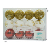 Set De 12 Ornamente De Brad, De Tip Glob, / Rosu, Din Polistiren, Cu Finisaj Sclipitor, Cutie 8 Cm Adancime X 32 Cm Lungime X 24 Cm Inaltime