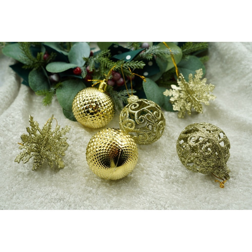 Set De 12 Ornamente De Brad, De Tip Glob, Din Plastic, Cu Finisaj Sclipitor, Cutie 6 Cm Adancime X 23 Cm Lungime X 18 Cm Inaltime