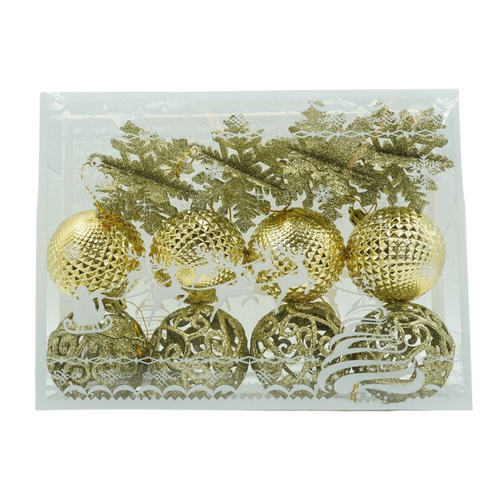 Set De 12 Ornamente De Brad, De Tip Glob, Din Plastic, Cu Finisaj Sclipitor, Cutie 6 Cm Adancime X 23 Cm Lungime X 18 Cm Inaltime