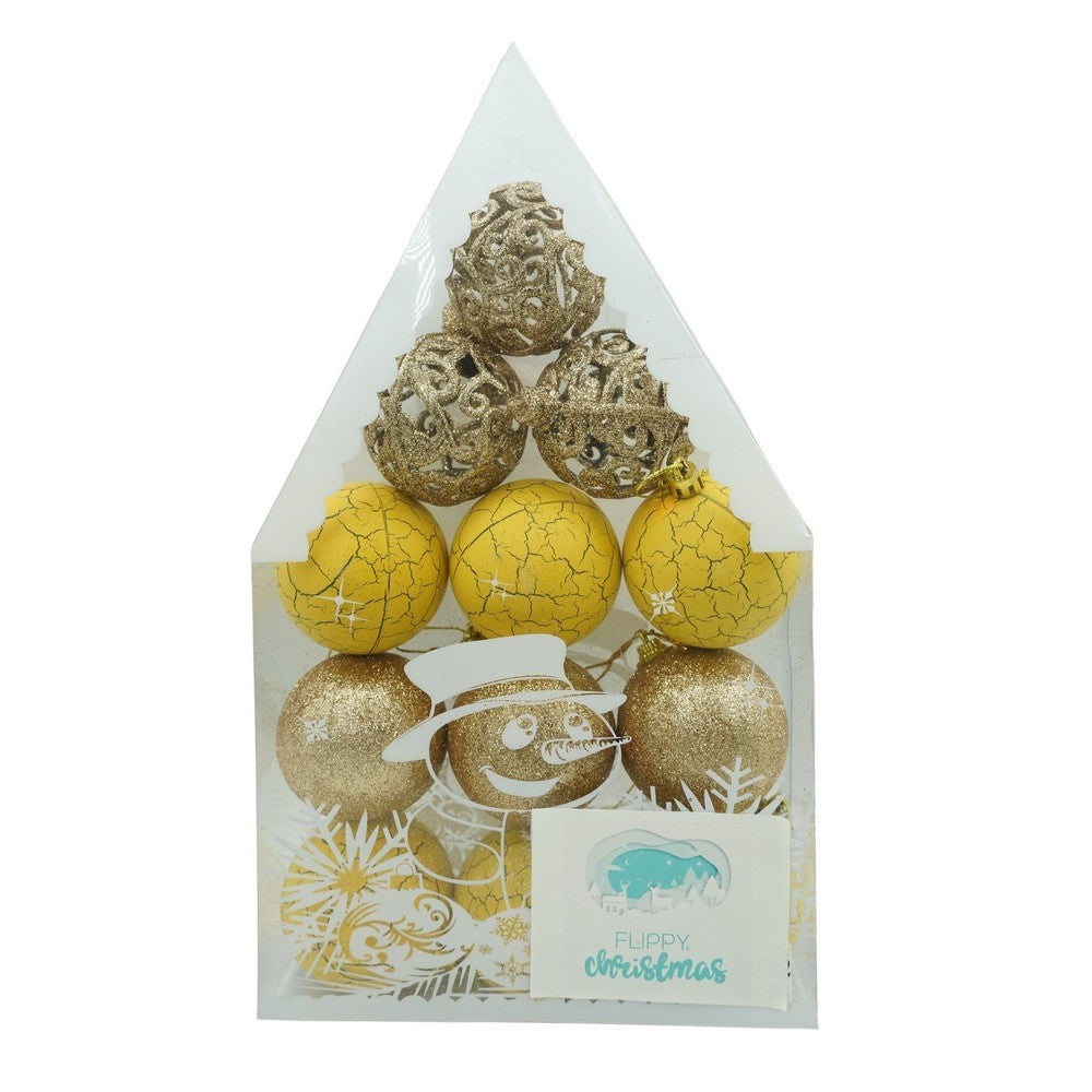 Set De 12 Ornamente De Brad, De Tip Glob, Auriu/, Din Plastic, Cu Finisaj Sclipitor, Cutie 6 Cm Adancime X 30 Cm Inaltime X 18 Cm Lungime)