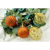 Set de 12 ornamente de brad, Vivimall, de tip Glob, Cupru/ Auriu, din polistiren, cu finisaj sclipitor , cutie  6  cm adancime x 23  cm lungime x 18  cm inaltime - vivimall.ro