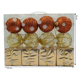 Set de 12 ornamente de brad, Vivimall, de tip Glob, Cupru/ Auriu, din polistiren, cu finisaj sclipitor , cutie  6  cm adancime x 23  cm lungime x 18  cm inaltime - vivimall.ro