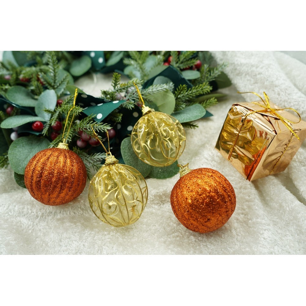 Set De 12 Ornamente De Brad, De Tip Glob, Cupru/, Din Polistiren, Cu Finisaj Sclipitor, Cutie 6 Cm Adancime X 23 Cm Lungime X 18 Cm Inaltime