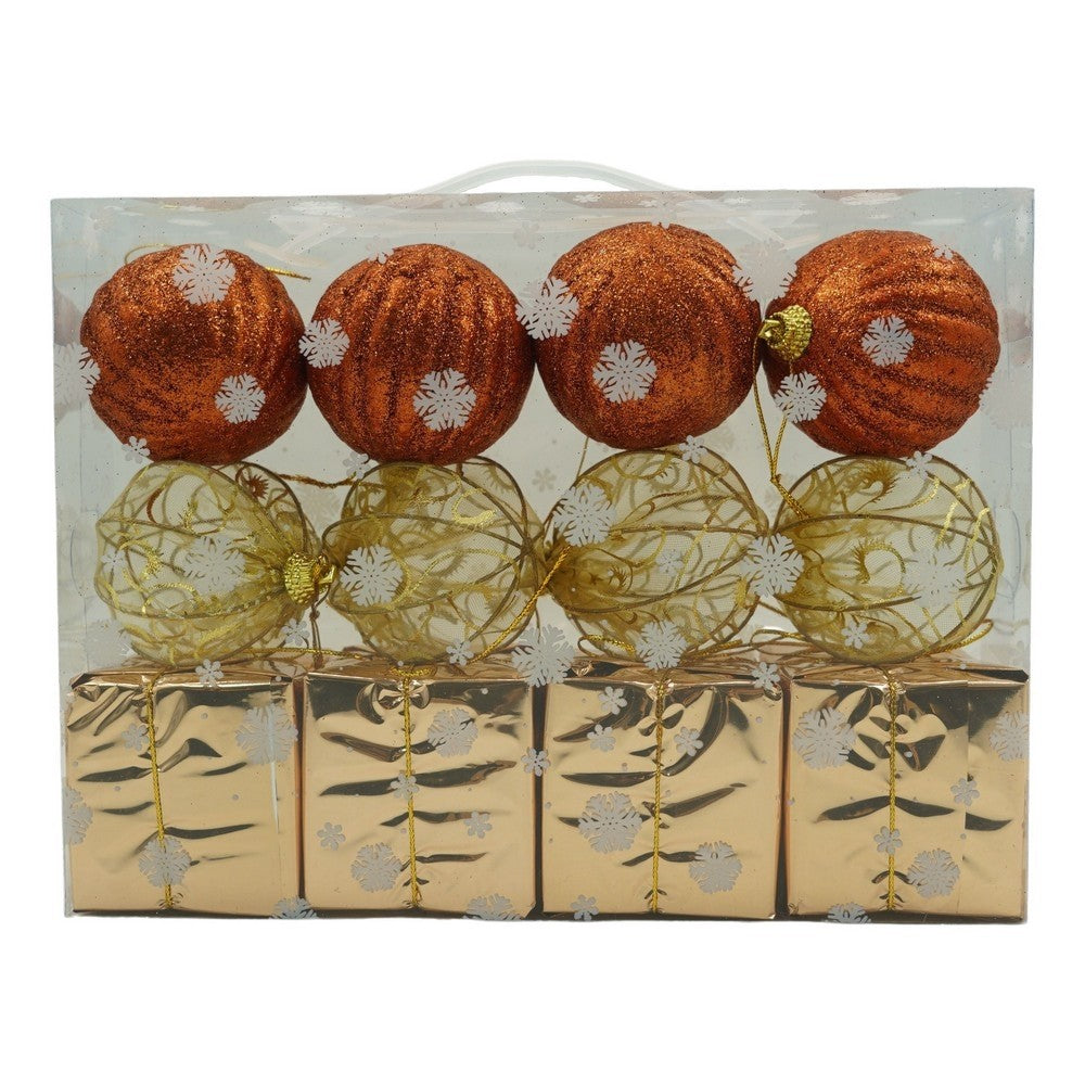 Set De 12 Ornamente De Brad, De Tip Glob, Cupru/, Din Polistiren, Cu Finisaj Sclipitor, Cutie 6 Cm Adancime X 23 Cm Lungime X 18 Cm Inaltime