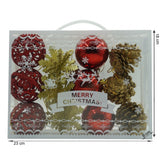 Set de 12 ornamente de brad, Flippy, de tip Glob, Rosu/ Auriu, din plastic, cu finisaj sclipitor , cutie  6  cm adancime x 23  cm lungime x 18  cm inaltime - vivimall.ro