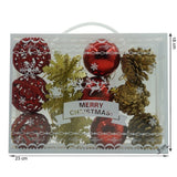 Set De 12 Ornamente De Brad, De Tip Glob, Rosu/, Din Plastic, Cu Finisaj Sclipitor, Cutie 6 Cm Adancime X 23 Cm Lungime X 18 Cm Inaltime