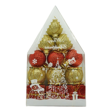 Set de 12 ornamente de brad, Flippy, de tip Glob, Rosu/ Auriu, din polistiren, cu finisaj sclipitor , cutie  4  cm adancime x 20  cm inaltime x 12  cm lungime) - vivimall.ro