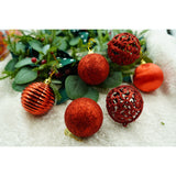 Set de 12 ornamente de brad, Vivimall, de tip Glob, Rosu, din polistiren, cu finisaj sclipitor , cutie  6  cm adancime x 23  cm lungime x 18  cm inaltime - vivimall.ro