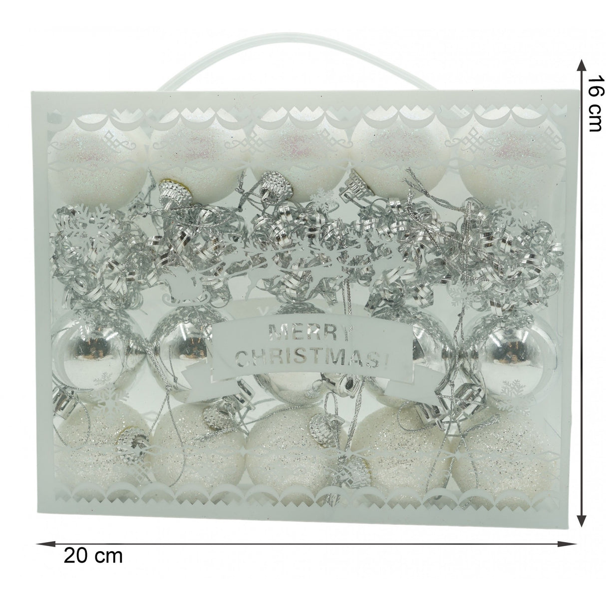 Set De 20 Ornamente De Brad, De Tip Glob, Alb/, Din Polistiren, Cu Finisaj Sclipitor, Cutie 4 Cm Adancime X 20 Cm Lungime X 16 Cm Inaltime