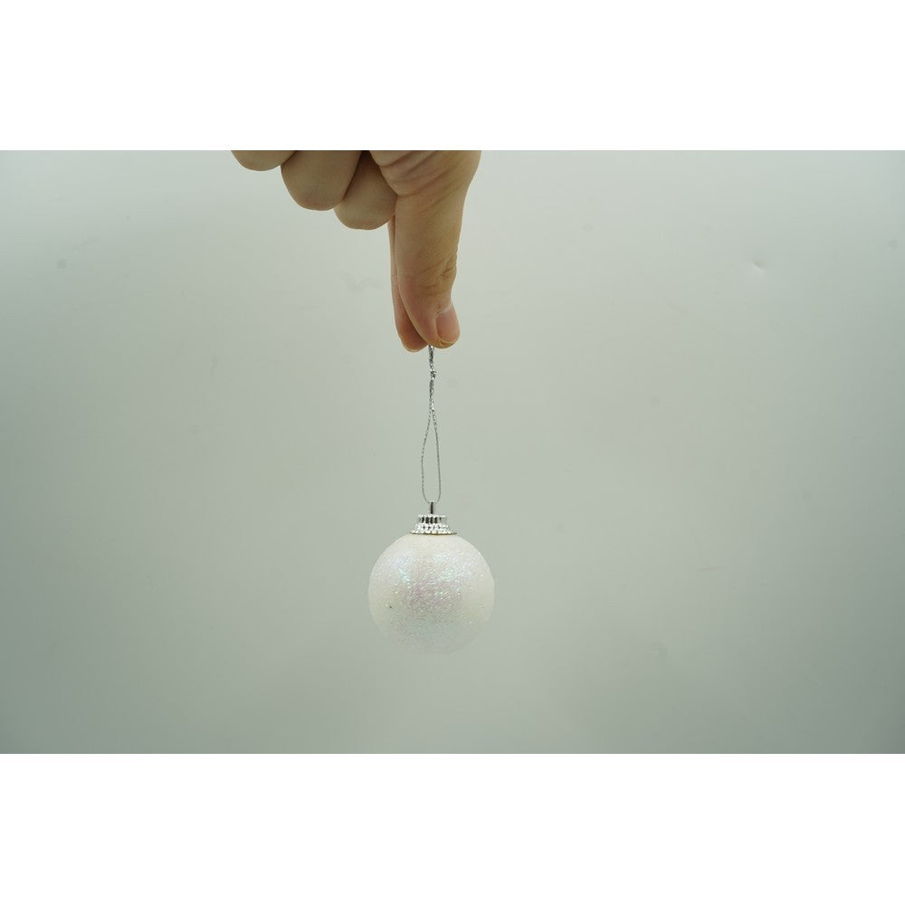 Set De 20 Ornamente De Brad, De Tip Glob, Alb/, Din Polistiren, Cu Finisaj Sclipitor, Cutie 4 Cm Adancime X 20 Cm Lungime X 16 Cm Inaltime