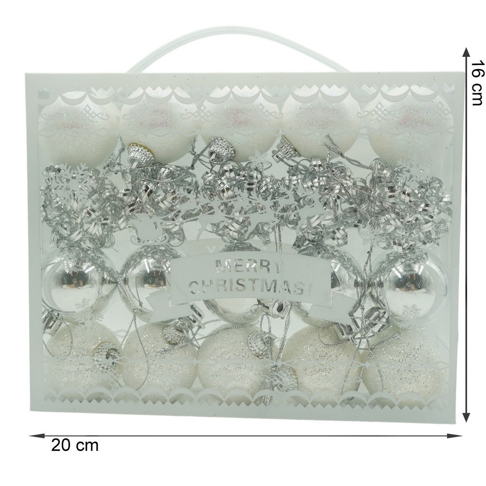Set De 20 Ornamente De Brad, De Tip Glob, Alb/, Din Polistiren, Cu Finisaj Sclipitor, Cutie 4 Cm Adancime X 20 Cm Lungime X 16 Cm Inaltime