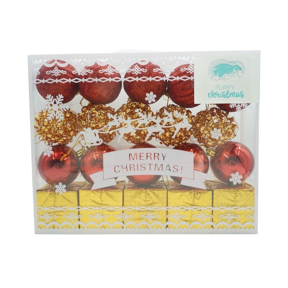 Set de 20 ornamente de brad, Vivimall, de tip Glob, Rosu/ Auriu, din polistiren, cu finisaj sclipitor , cutie  6  cm adancime x 29  cm lungime x 24  cm inaltime - vivimall.ro