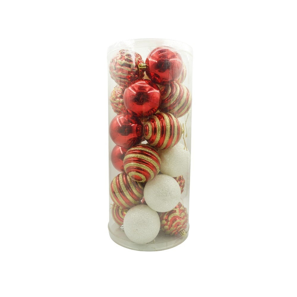 Set De 24 Ornamente De Brad, De Tip Glob, / Rosu, Cu Ã¸ De 7 Cm, Din Plastic, Cu Finisaj Sclipitor , Cutie 16 Cm Lungime X 36 Cm Inaltime X 16 Cm Adancime, Resigilat - vivimall.ro