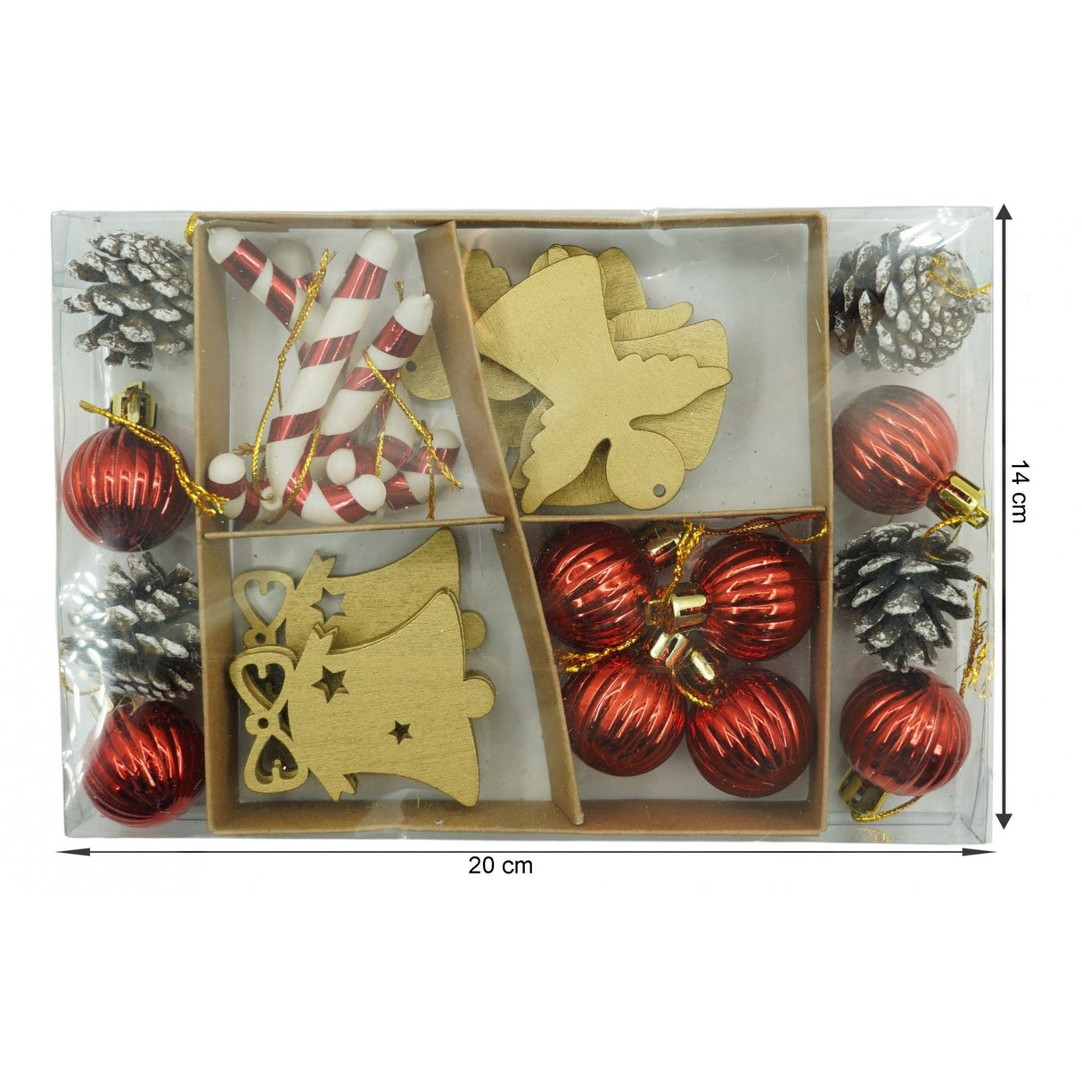 Set de 24 ornamente de brad, Vivimall, de tip Glob, Multicolor, din polistiren, cu finisaj sclipitor , cutie  3  cm adancime x 20  cm lungime x 14  cm inaltime - vivimall.ro