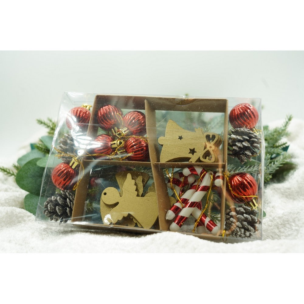 Set De 24 Ornamente De Brad, De Tip Glob, Din Polistiren, Cu Finisaj Sclipitor, Cutie 3 Cm Adancime X 20 Cm Lungime X 14 Cm Inaltime