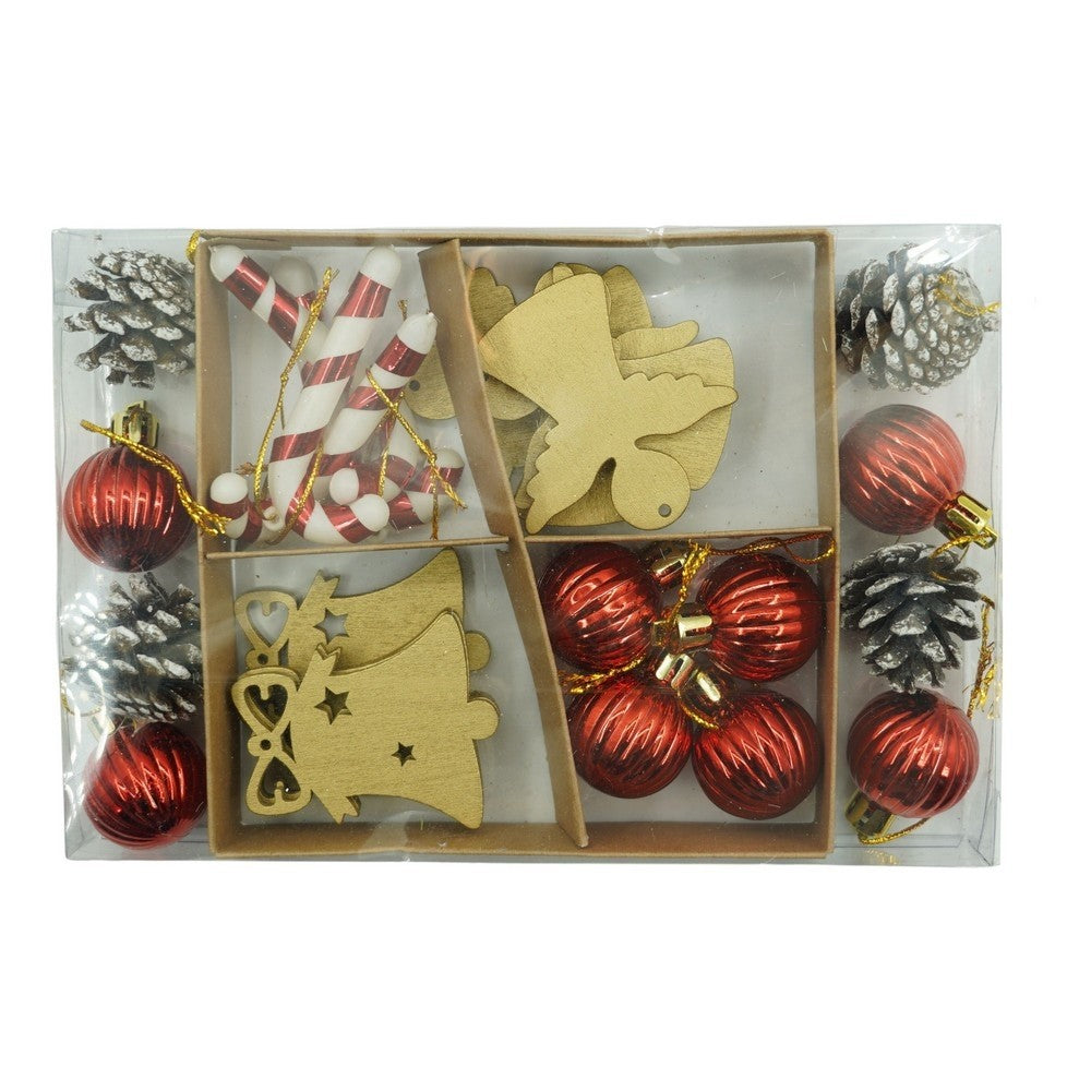 Set De 24 Ornamente De Brad, De Tip Glob, Din Polistiren, Cu Finisaj Sclipitor, Cutie 3 Cm Adancime X 20 Cm Lungime X 14 Cm Inaltime