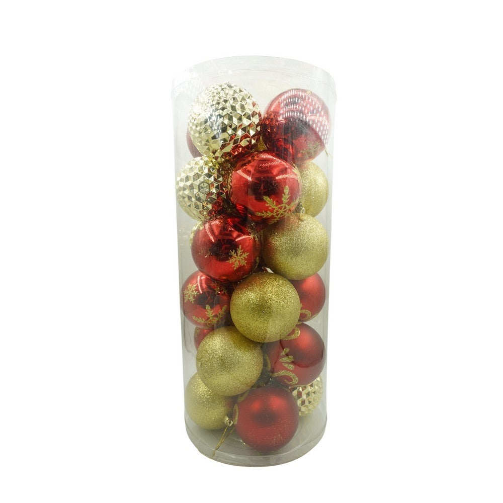 Set De 24 Ornamente De Brad, De Tip Glob, Rosu/, Cu Ã¸ De 8 Cm, Din Plastic, Cu Finisaj Sclipitor, Cutie 19 Cm Lungime X 42 Cm Inaltime X 19 Cm Adancime