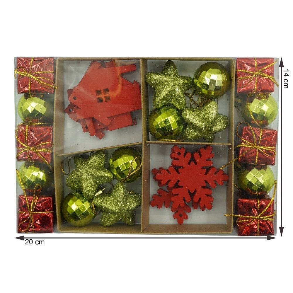 Set De 24 Ornamente De Brad, De Tip Glob, Rosu/, Din Polistiren, Cu Finisaj Sclipitor, Cutie 3 Cm Adancime X 20 Cm Lungime X 14 Cm Inaltime