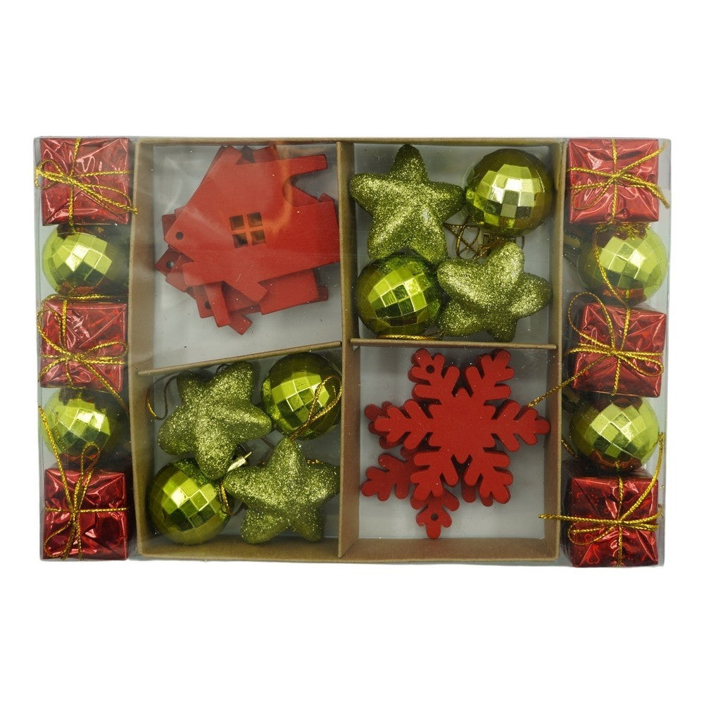 Set De 24 Ornamente De Brad, De Tip Glob, Rosu/, Din Polistiren, Cu Finisaj Sclipitor, Cutie 3 Cm Adancime X 20 Cm Lungime X 14 Cm Inaltime