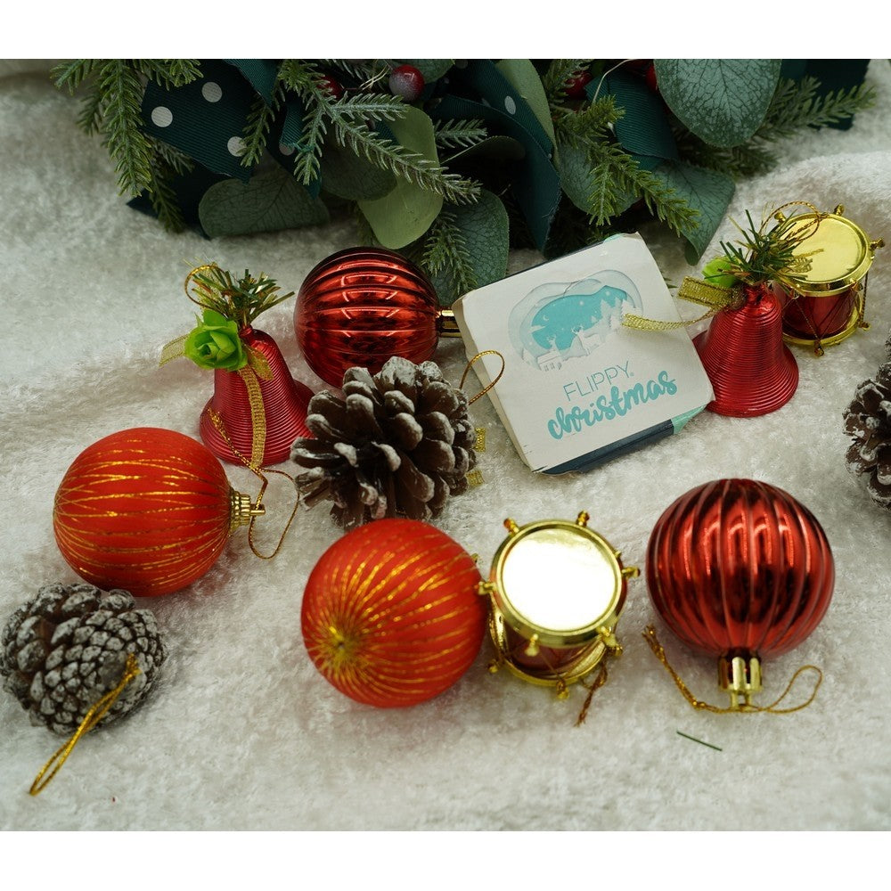 Set De 24 Ornamente De Brad, De Tip Glob, Rosu/, Din Polistiren, Cu Finisaj Sclipitor, Cutie 5 Cm Adancime X 29 Cm Lungime X 19 Cm Inaltime