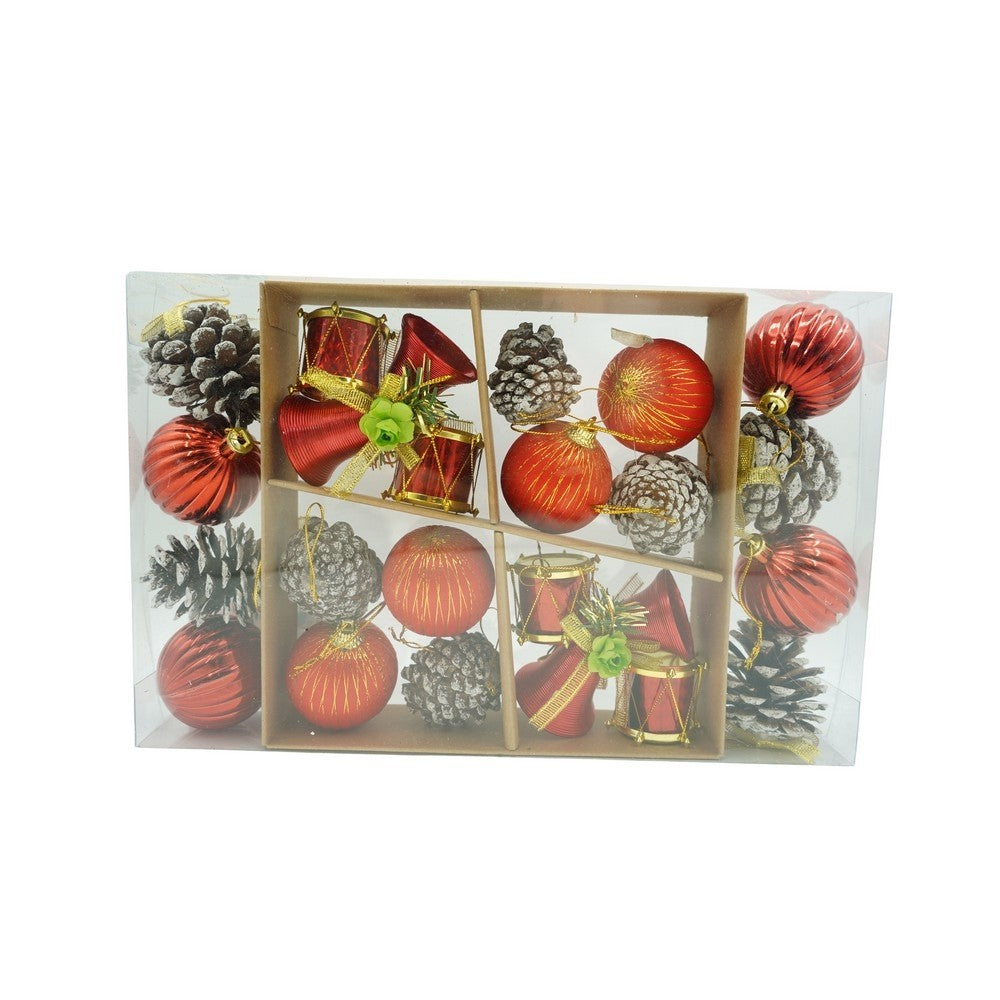 Set De 24 Ornamente De Brad, De Tip Glob, Rosu/, Din Polistiren, Cu Finisaj Sclipitor, Cutie 5 Cm Adancime X 29 Cm Lungime X 19 Cm Inaltime