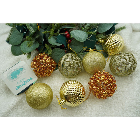 Set de 28 ornamente de brad, Flippy, de tip Glob, Cupru/ Auriu, din polistiren, cu finisaj sclipitor , cutie  18  cm adancime x 22  cm inaltime x 18  cm lungime) - vivimall.ro