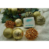 Set de 28 ornamente de brad, Vivimall, de tip Glob, Cupru/ Auriu, din polistiren, cu finisaj sclipitor , cutie  18  cm adancime x 22  cm inaltime x 18  cm lungime) - vivimall.ro