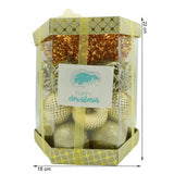 Set de 28 ornamente de brad, Vivimall, de tip Glob, Cupru/ Auriu, din polistiren, cu finisaj sclipitor , cutie  18  cm adancime x 22  cm inaltime x 18  cm lungime) - vivimall.ro