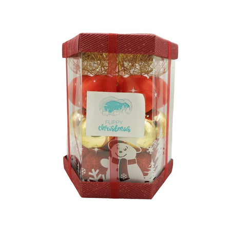 Set de 28 ornamente de brad, Flippy, de tip Glob, Rosu/ Auriu, din polistiren, cu finisaj sclipitor , cutie  18  cm adancime x 22  cm inaltime x 18  cm lungime) - vivimall.ro