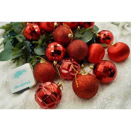 Set de 28 ornamente de brad, Flippy, de tip Glob, Rosu, din polistiren, cu finisaj sclipitor , cutie  18  cm adancime x 22  cm inaltime x 18  cm lungime) - vivimall.ro