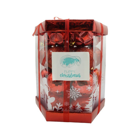 Set de 28 ornamente de brad, Flippy, de tip Glob, Rosu, din polistiren, cu finisaj sclipitor , cutie  18  cm adancime x 22  cm inaltime x 18  cm lungime) - vivimall.ro