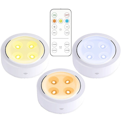 Set de 3 Lampi Led Flippy, Fara Fir, Cu Baterii, 3 Culori de Lumina, cu Telecomanda, din Plastic, Alb