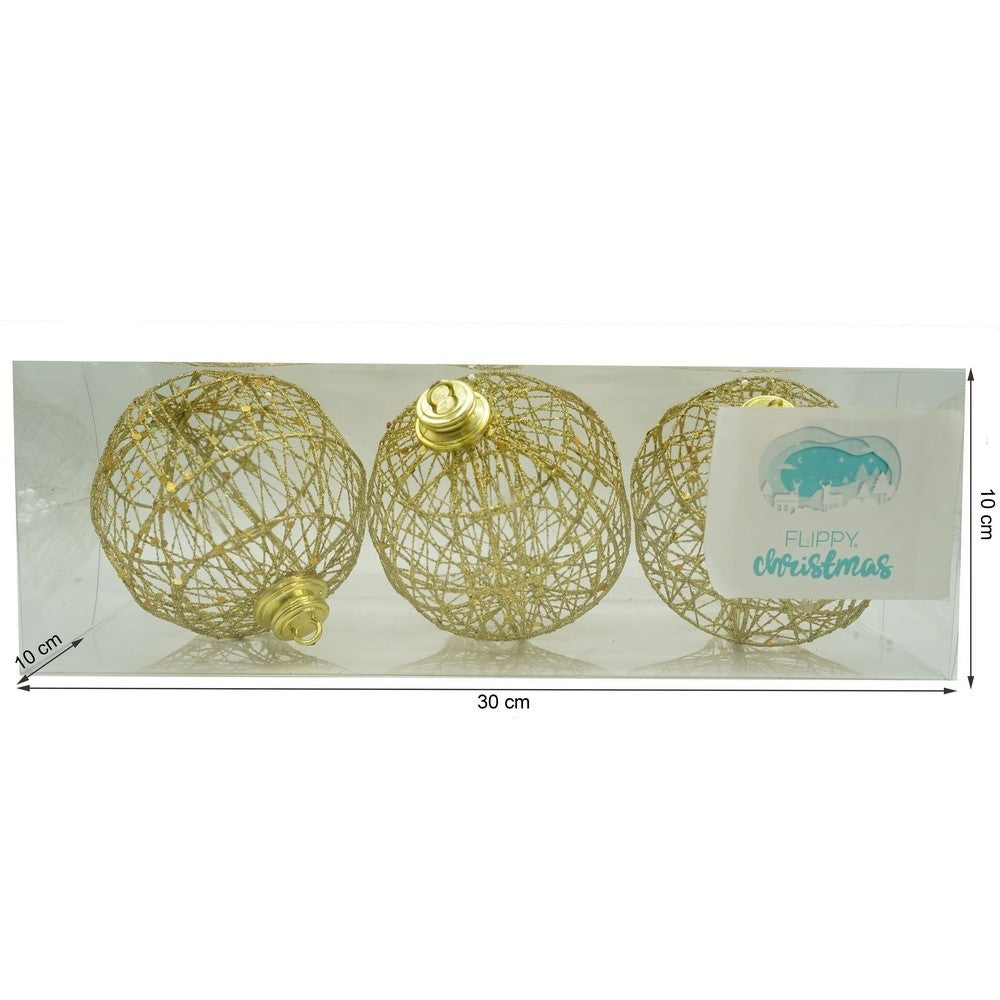 Set De 3 Ornamente De Brad, De Tip Glob, Cu Ã¸ De 10 Cm, Din Metal, Cu Finisaj Sclipitor, Cutie 10 Cm Adancime X 30 Cm Lungime X 10 Cm Inaltime