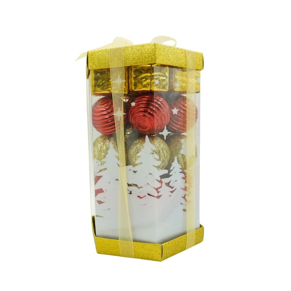 Set De 35 Ornamente De Brad, De Tip Glob, / Rosu, Din Polistiren, Cu Finisaj Sclipitor, Cutie 11 Cm Adancime X 19 Cm Inaltime X 11 Cm Lungime)