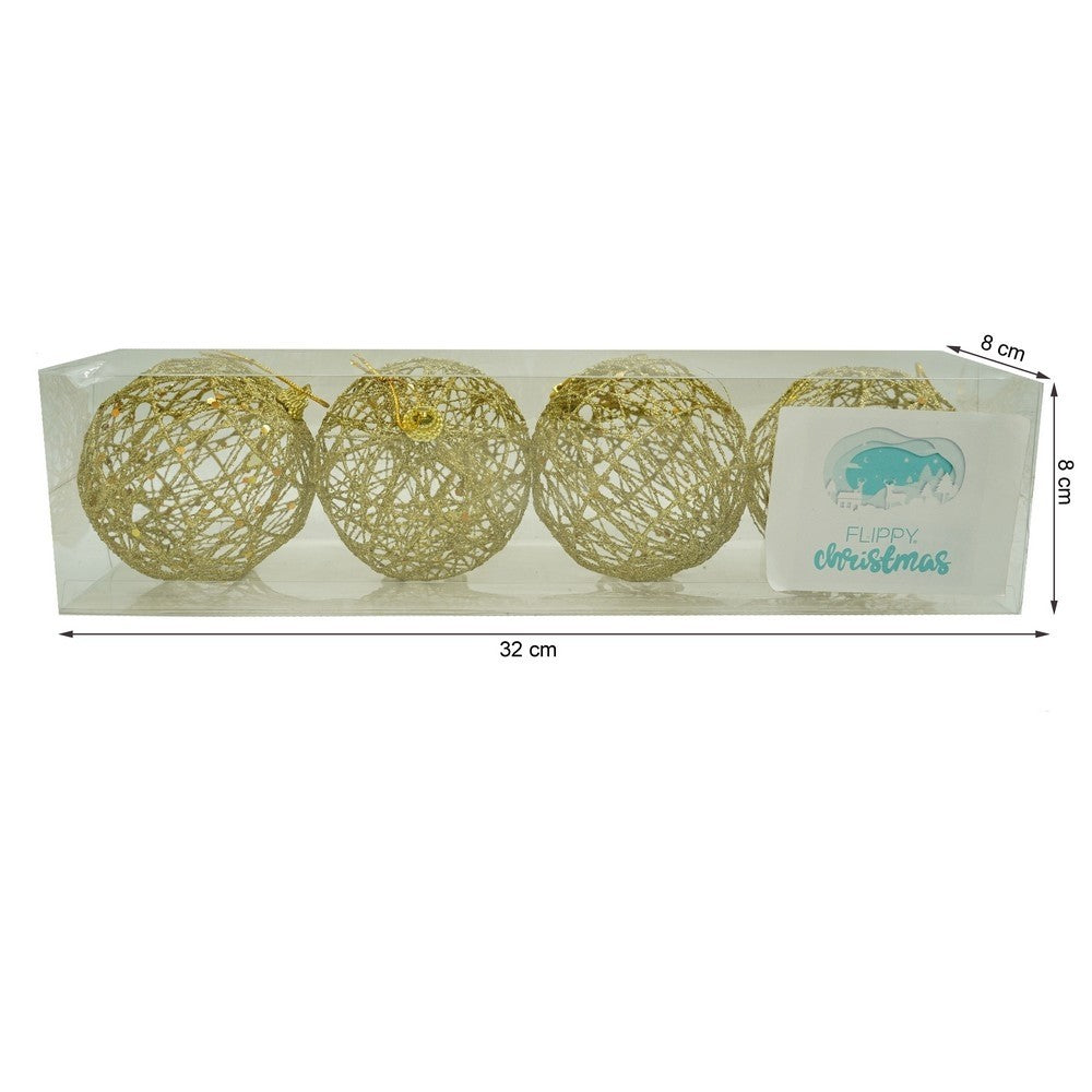 Set De 4 Ornamente De Brad, De Tip Glob, Cu Ã¸ De 8 Cm, Din Metal, Cu Finisaj Sclipitor, Cutie 8 Cm Adancime X 32 Cm Lungime X 8 Cm Inaltime