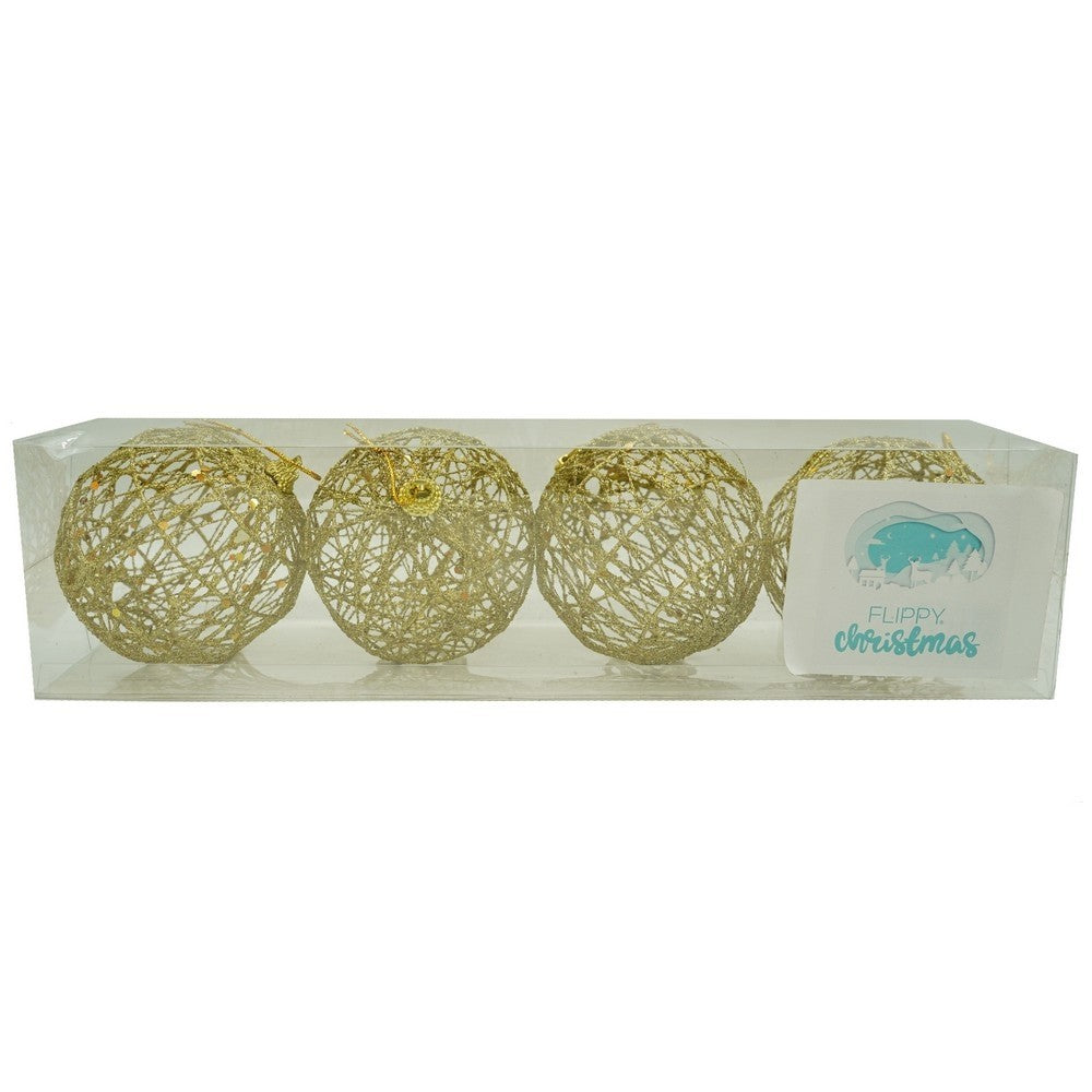 Set De 4 Ornamente De Brad, De Tip Glob, Cu Ã¸ De 8 Cm, Din Metal, Cu Finisaj Sclipitor, Cutie 8 Cm Adancime X 32 Cm Lungime X 8 Cm Inaltime
