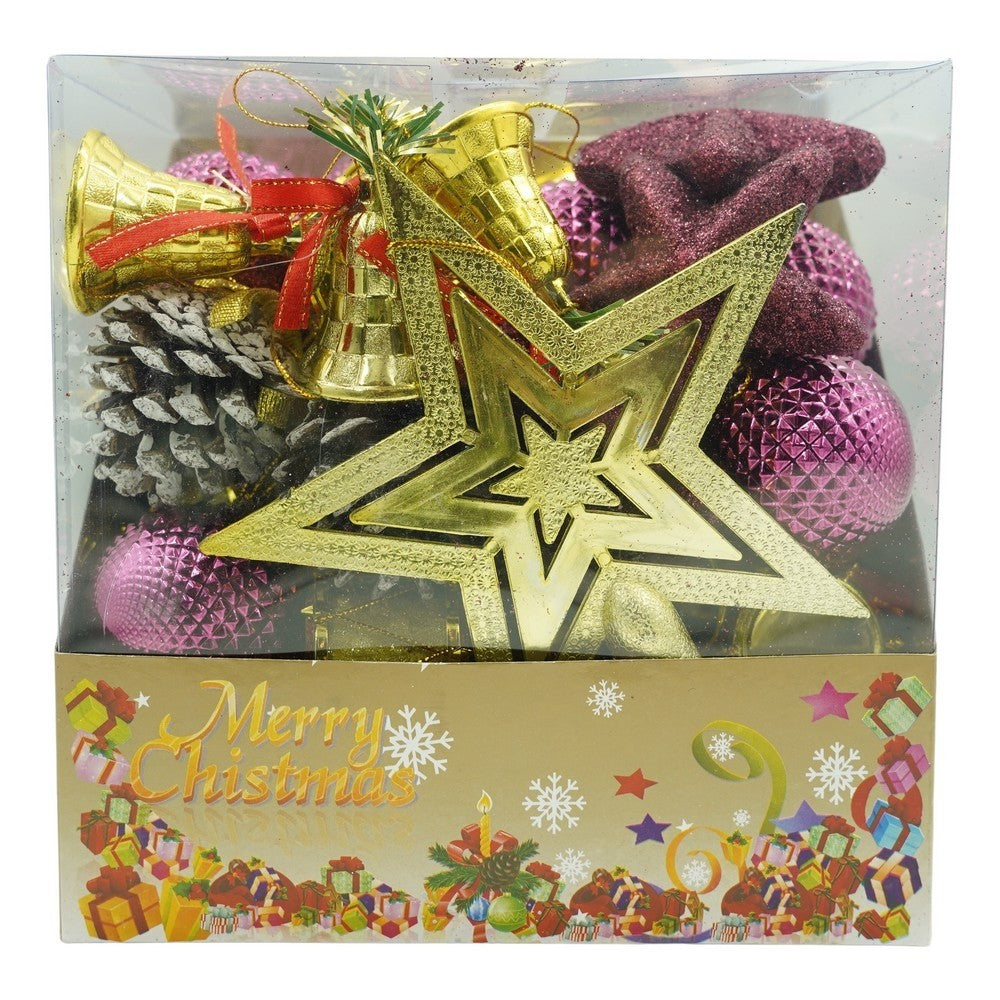 Set de 50 ornamente de brad, Flippy, de tip Glob, Rosu/ Auriu, din plastic, cu finisaj sclipitor , cutie  18  cm lungime x 12  cm adancime x 18  cm inaltime - vivimall.ro