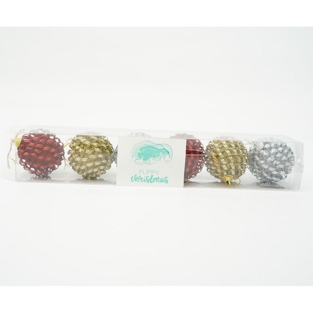Set De 6 Ornamente De Brad, De Tip Glob, Cu Ã¸ De 6 Cm, Din Metal, Cu Finisaj Sclipitor, Cutie 6 Cm Adancime X 34 Cm Lungime X 6 Cm Inaltime