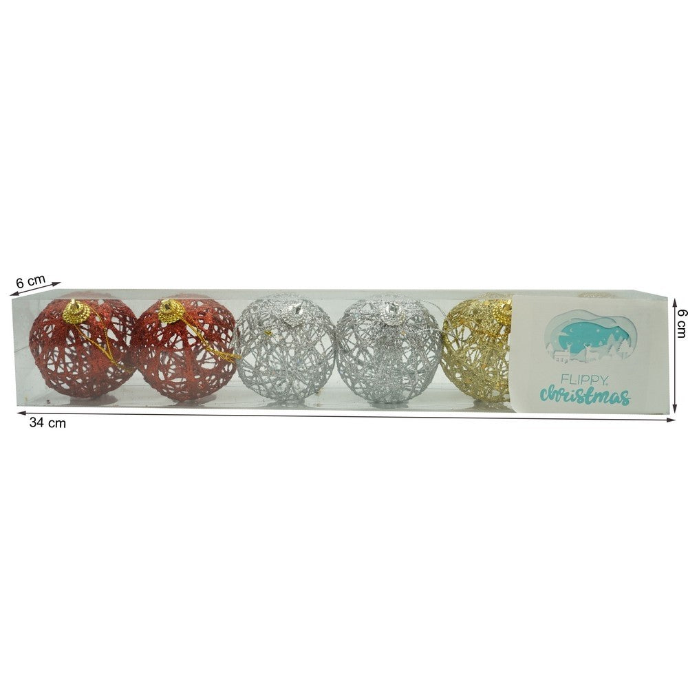 Set De 6 Ornamente De Brad, De Tip Glob, Cu Ã¸ De 6 Cm, Din Metal, Cu Finisaj Sclipitor, Cutie 6 Cm Adancime X 34 Cm Lungime X 6 Cm Inaltime