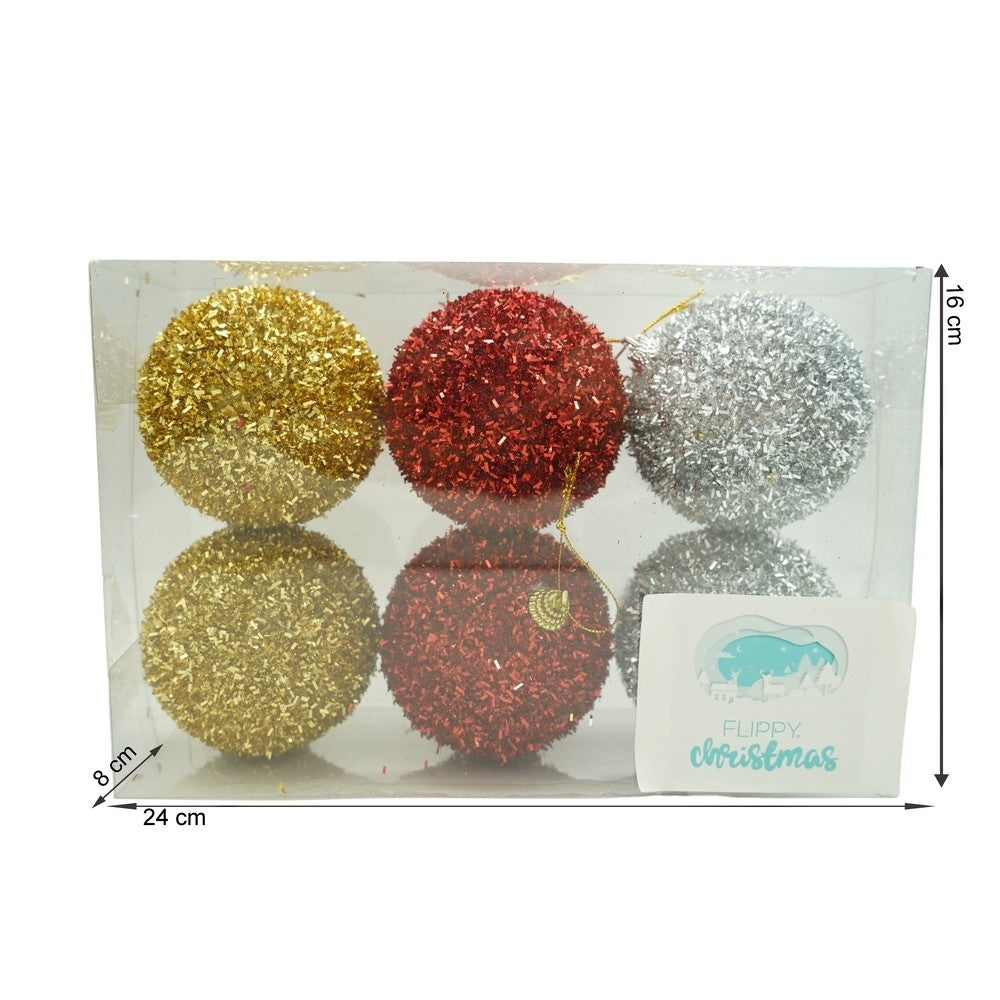 Set De 6 Ornamente De Brad, De Tip Glob, Cu Ã¸ De 8 Cm, Din Polistiren, Cu Finisaj Sclipitor, Cutie 16 Cm Inaltime X 24 Cm Lungime X 8 Cm Adancime