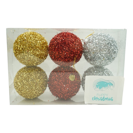 Set de 6  ornamente de brad, Flippy, de tip Glob, Multicolor, cu ø de 8 cm, din polistiren, cu finisaj sclipitor , cutie  16  cm inaltime x 24  cm lungime x 8  cm adancime - vivimall.ro