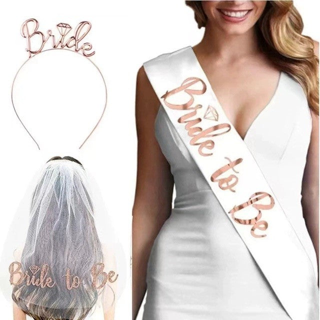 Set De Accesorii Pentru Mireasa, Coronita, Panglica, Stickere, Voal, Tematica Nunta - vivimall.ro