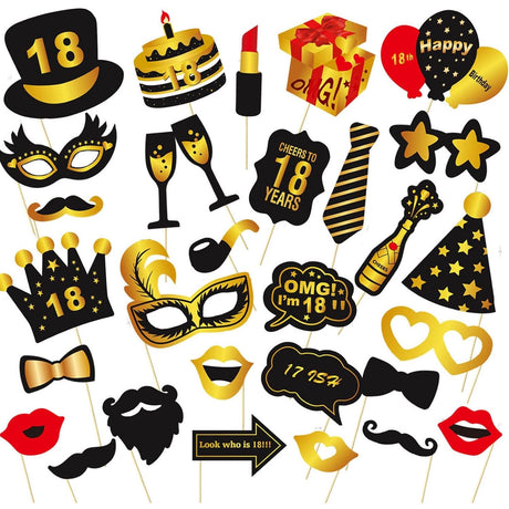 Set Accesorii Pentru Petrecere, Props Pentru Coltul De Poze, Pentru Majorat, Aniversare 18 Ani, Ochelari, Palarii, Mustata, Cravata, Pentru Evenimente - vivimall.ro