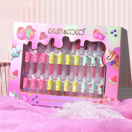 Set de Buze, KEVIN & COCO, 36 Lip Gloss-uri, Model Capac cu Fructe, 32.3 x 24.3 x 2.4 cm, Multicolor - vivimall.ro
